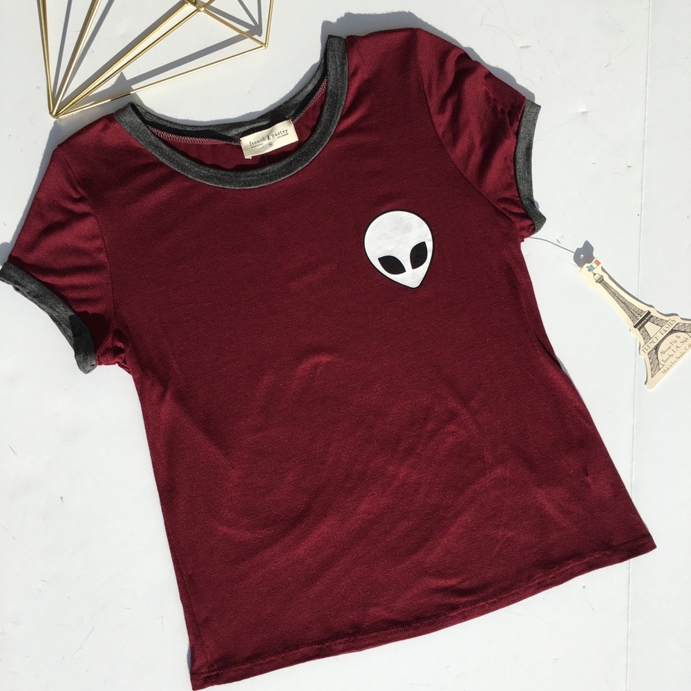 French Pastry Alien Graphic T-Shirt Garnet with Charcoal Trim